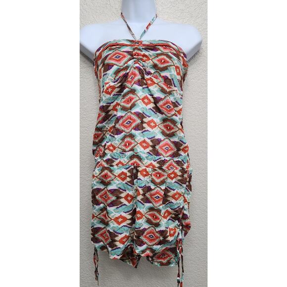 Ash & Emee Brown Teal Orange Aztec Print Strapless Romper Medium Lightweight - Picture 1 of 6